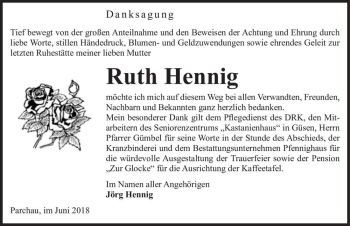 Traueranzeige von Ruth Hennig  von Magdeburger Volksstimme