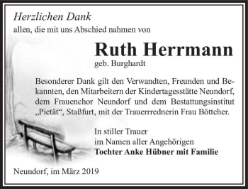 Traueranzeige von Ruth Herrmann (geb. Burghardt)  von Magdeburger Volksstimme