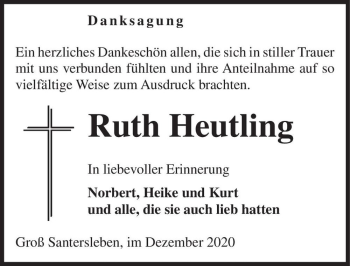 Traueranzeige von Ruth Heutling  von Magdeburger Volksstimme