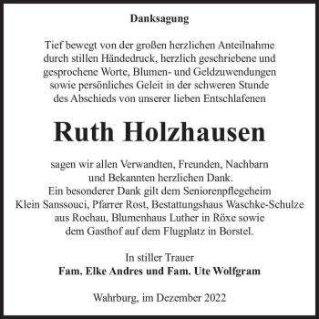 Traueranzeige von Ruth Holzhausen  von Magdeburger Volksstimme