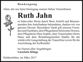 Traueranzeige von Ruth Jahn  von Magdeburger Volksstimme