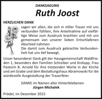 Traueranzeige von Ruth Joost  von Magdeburger Volksstimme