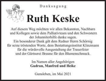 Traueranzeige von Ruth Keske  von Magdeburger Volksstimme