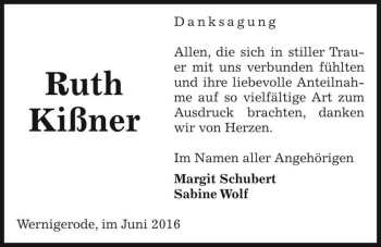 Traueranzeige von Ruth Kißner  von Magdeburger Volksstimme