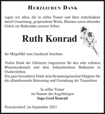 Traueranzeige von Ruth Konrad  von Magdeburger Volksstimme