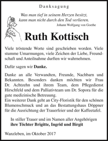 Traueranzeige von Ruth Kottisch  von Magdeburger Volksstimme