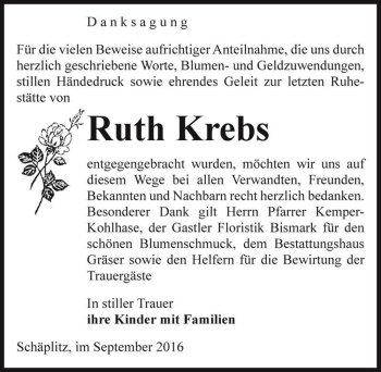 Traueranzeige von Ruth Krebs  von Magdeburger Volksstimme