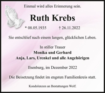 Traueranzeige von Ruth Krebs  von Magdeburger Volksstimme