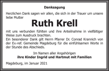 Traueranzeige von Ruth Krell  von Magdeburger Volksstimme