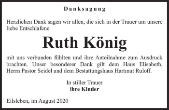 Traueranzeige von Ruth König  von Magdeburger Volksstimme