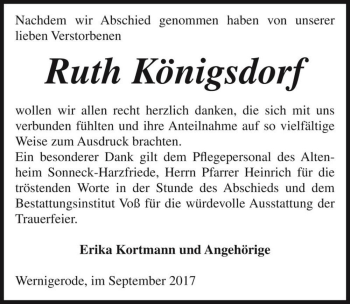 Traueranzeige von Ruth Königsdorf  von Magdeburger Volksstimme