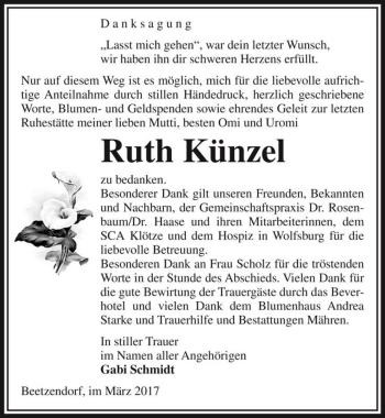 Traueranzeige von Ruth Künzel  von Magdeburger Volksstimme