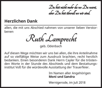 Traueranzeige von Ruth Lamprecht (geb. Odenbach)  von Magdeburger Volksstimme