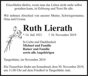 Traueranzeige von Ruth Lierath  von Magdeburger Volksstimme