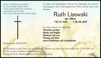 Traueranzeige von Ruth Lisowski (geb. Völkner)  von Magdeburger Volksstimme