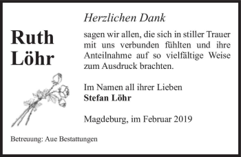 Traueranzeige von Ruth Löhr  von Magdeburger Volksstimme