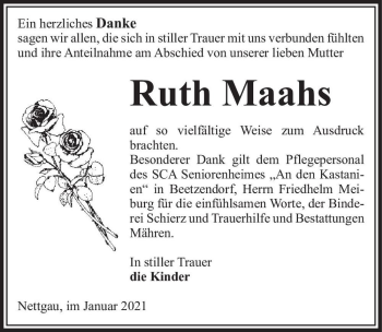 Traueranzeige von Ruth Maahs  von Magdeburger Volksstimme
