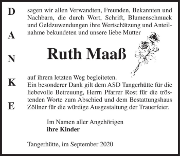 Traueranzeige von Ruth Maaß  von Magdeburger Volksstimme