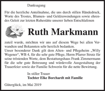 Traueranzeige von Ruth Markmann  von Magdeburger Volksstimme