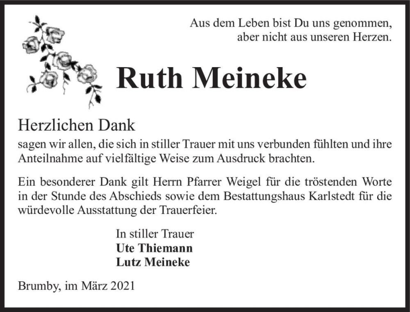  Traueranzeige für Ruth Meineke  vom 03.04.2021 aus Magdeburger Volksstimme