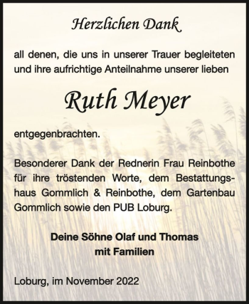 Traueranzeige von Ruth Meyer  von Magdeburger Volksstimme
