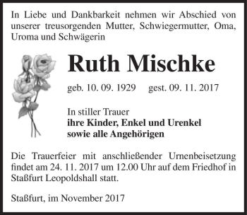 Traueranzeige von Ruth Mischke  von Magdeburger Volksstimme