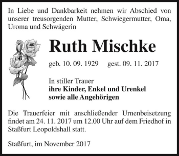 Traueranzeige von Ruth Mischke  von Magdeburger Volksstimme