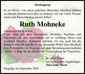 Traueranzeige von Ruth Mohneke  von Magdeburger Volksstimme