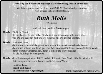 Traueranzeige von Ruth Molle (geb. Kaiser)  von Magdeburger Volksstimme