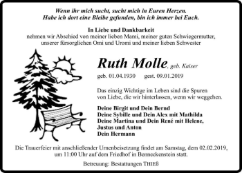 Traueranzeige von Ruth Molle (geb. Kaiser)  von Magdeburger Volksstimme