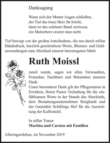 Traueranzeige von Ruth Mosel  von Magdeburger Volksstimme