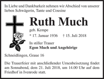 Traueranzeige von Ruth Much (geb. Kempe)  von Magdeburger Volksstimme