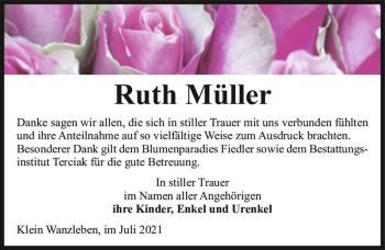 Traueranzeige von Ruth Müller  von Magdeburger Volksstimme