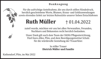 Traueranzeige von Ruth Müller  von Magdeburger Volksstimme