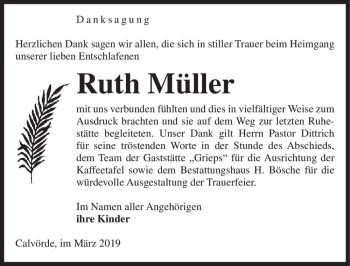 Traueranzeige von Ruth Müller  von Magdeburger Volksstimme