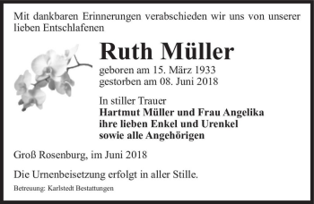 Traueranzeige von Ruth Müller  von Magdeburger Volksstimme