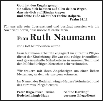 Traueranzeige von Ruth Naumann  von Magdeburger Volksstimme