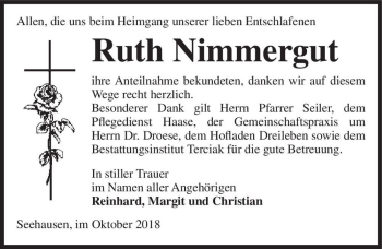 Traueranzeige von Ruth Nimmergut  von Magdeburger Volksstimme