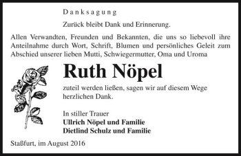 Traueranzeige von Ruth Nöpel  von Magdeburger Volksstimme