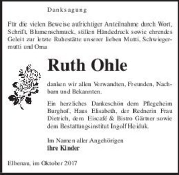 Traueranzeige von Ruth Ohle  von Magdeburger Volksstimme