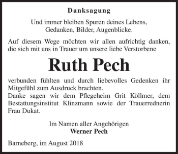 Traueranzeige von Ruth Pech  von Magdeburger Volksstimme