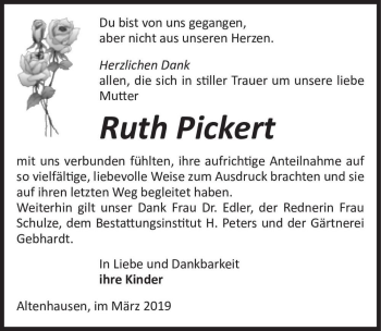 Traueranzeige von Ruth Pickert  von Magdeburger Volksstimme