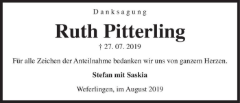 Traueranzeige von Ruth Pitterling  von Magdeburger Volksstimme