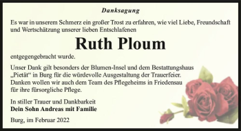 Traueranzeige von Ruth Ploum  von Magdeburger Volksstimme