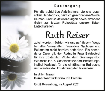 Traueranzeige von Ruth Reiser  von Magdeburger Volksstimme