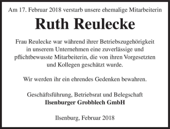 Traueranzeige von Ruth Reulecke  von Magdeburger Volksstimme