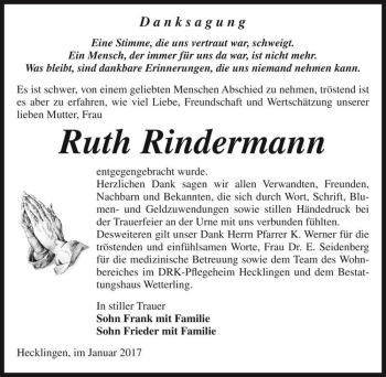 Traueranzeige von Ruth Rindermann  von Magdeburger Volksstimme