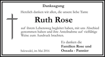 Traueranzeige von Ruth Rose  von Magdeburger Volksstimme