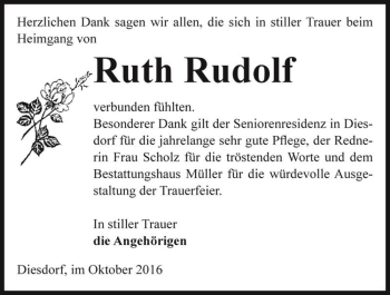 Traueranzeige von Ruth Rudolf  von Magdeburger Volksstimme