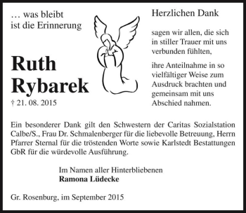 Traueranzeige von Ruth Rybarek  von Magdeburger Volksstimme